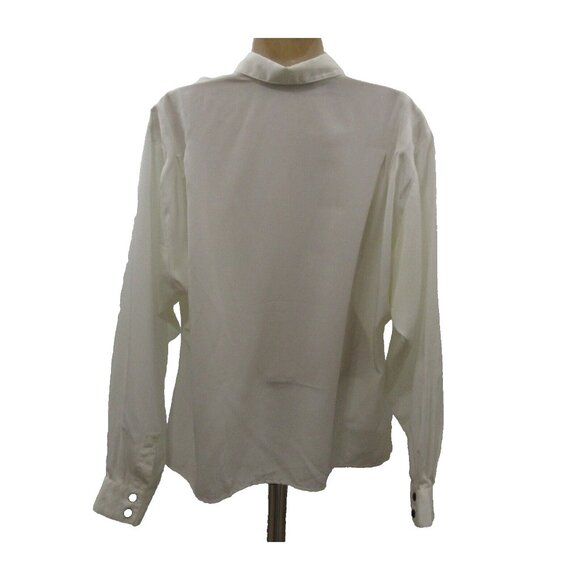 Chaus Blouse Womens 14 White Pleated Shoulder Hidden Front Button Placket Cuff - Picture 2 of 9